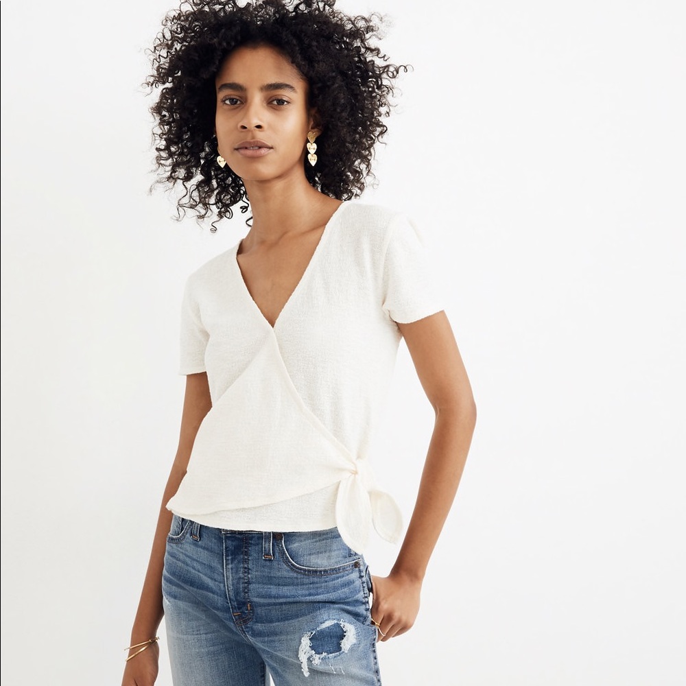 New Madewell texture & thread wrap-tie top